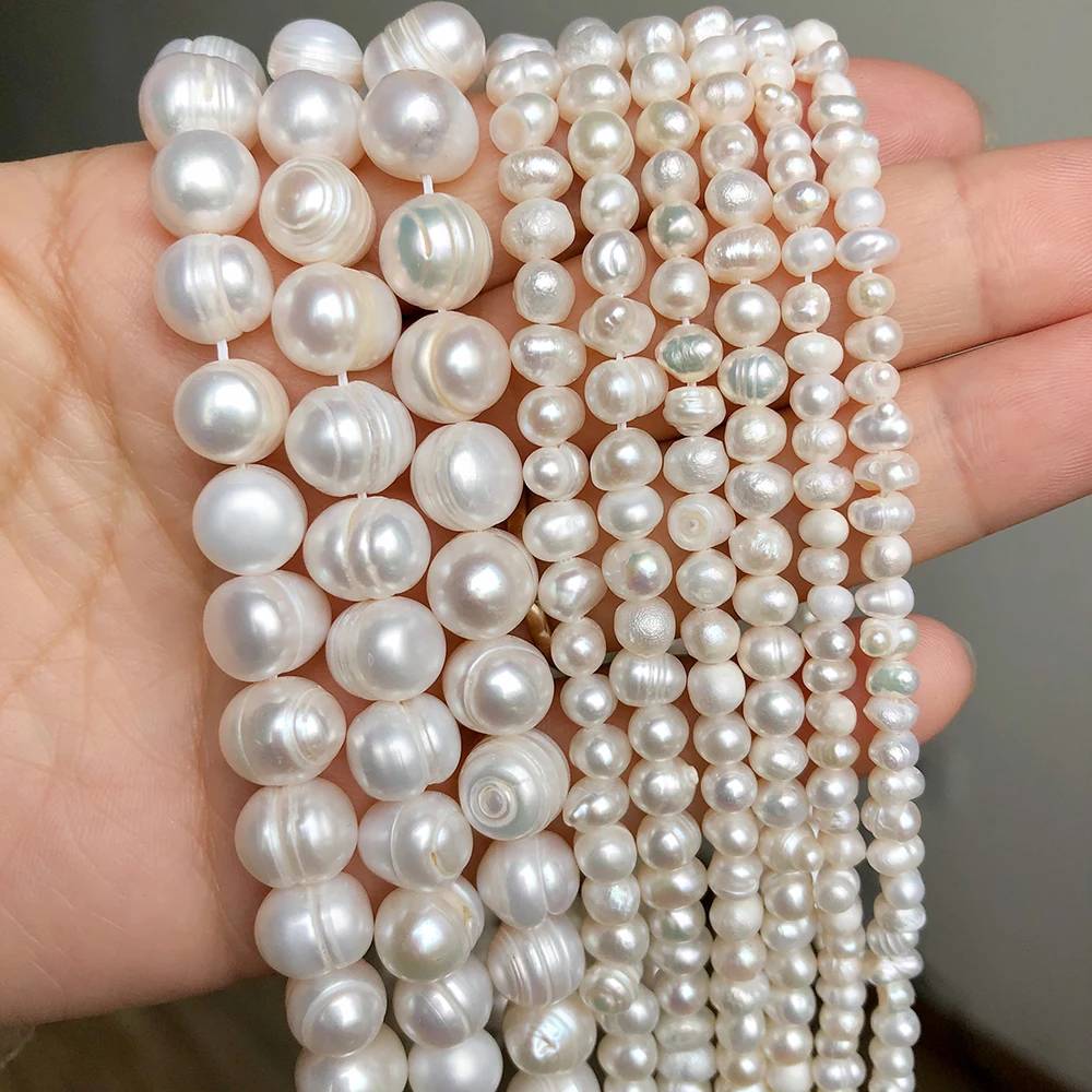 Natürliche weiße Süßwasserperlen, unregelmäßige runde Zuchtperlen für DIY-Armbänder, handgefertigte Accessoires für Frauen, 15 Zoll. – Detail 2