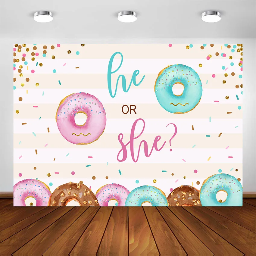 

Mocsicka Gender Reveal Backdrops Baby Shower Photographic Background Donut Theme Photography Studio Props