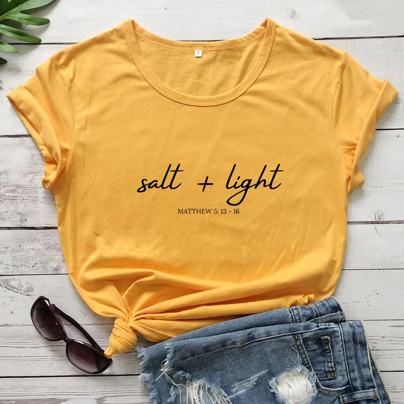 Salt And Light Matthew 5:13-16 T-shirt Women Scripture Christian Bible Verse Top Tee Casual Jesus Religion Faith Tshirt