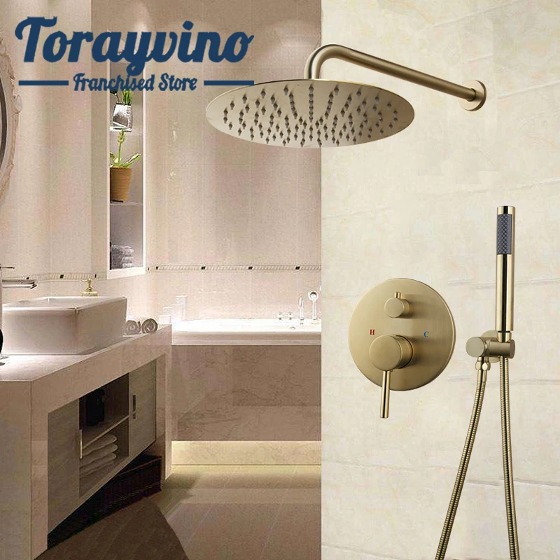 

Bathroom Showers Set Mixer Tap Rainfall Sprayer Gold Brass Luxury Brushed Nickel Round Cold&hot Water Head Hand Spray