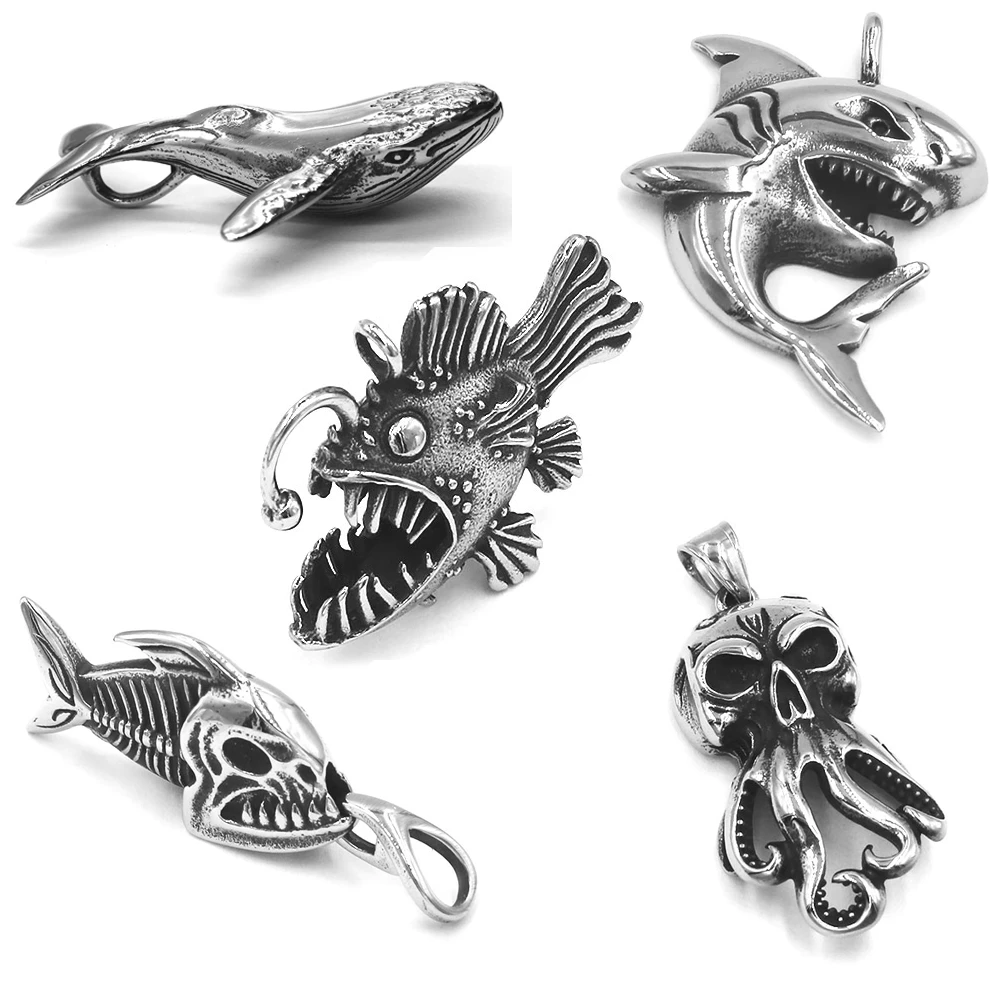 Fashion Koi Fish Pendant Stainless Steel Jewelry Ocean Whale Dolphin Goldfish Shark Octopus Lantern Fish Mens Pendant 577B