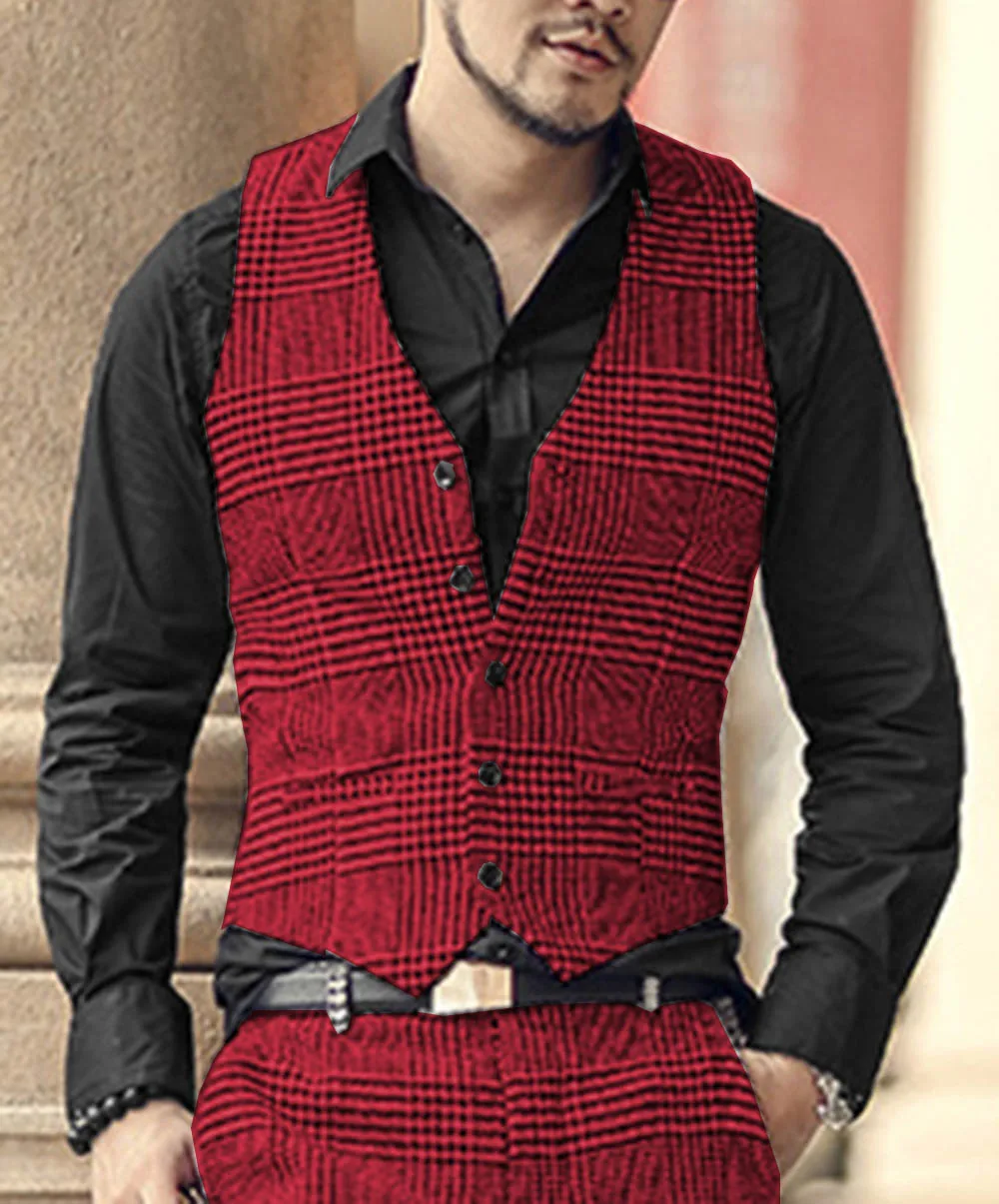 2020 Winter Men’s Vest Woolen Casual Plaid European Style Waistcoat Slim Fashion Groomsmen CoatFor Wedding