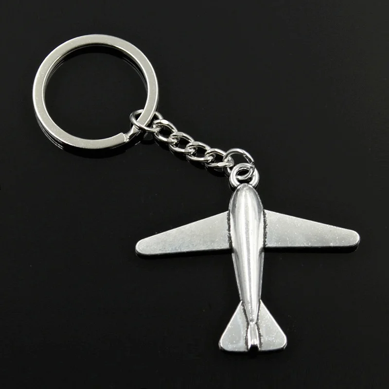 New Fashion Men 30mm Keychain DIY Metal Holder Chain Vintage Plane Airplane 50x42mm Bronze Pendant Gift