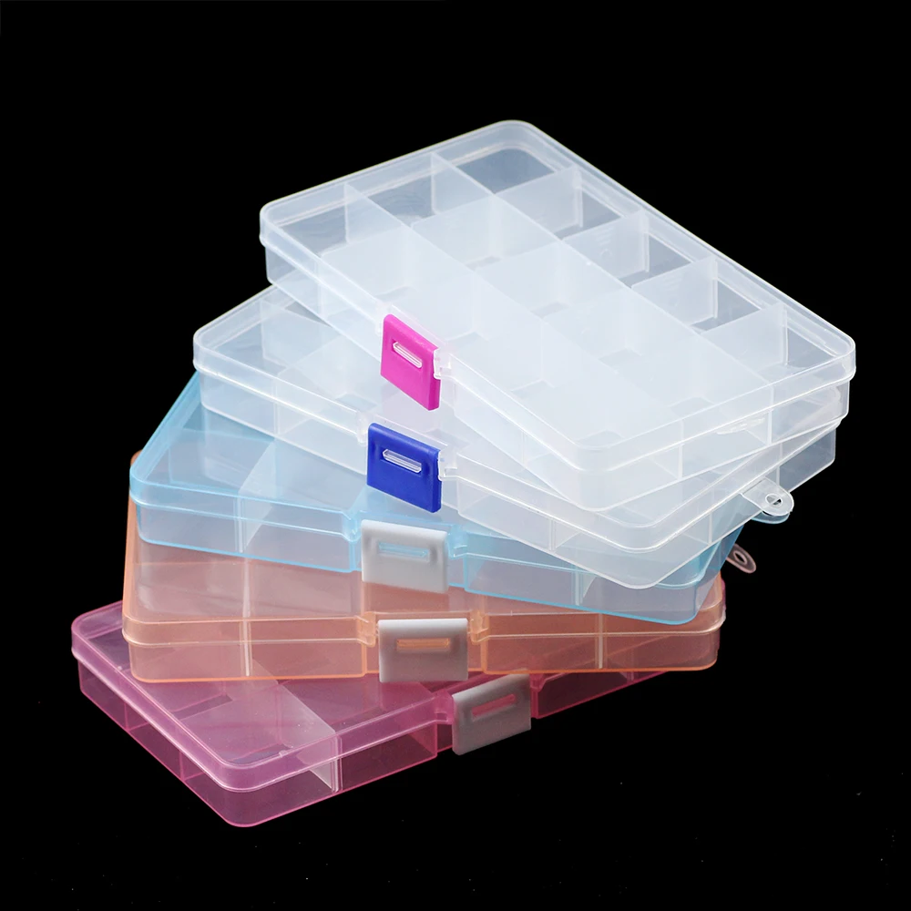 YHBZRET Adjustable 15 Slots Plastic Storage Box packaging transparent Tool Case Craft Organizer box Jewelry Beads accessories