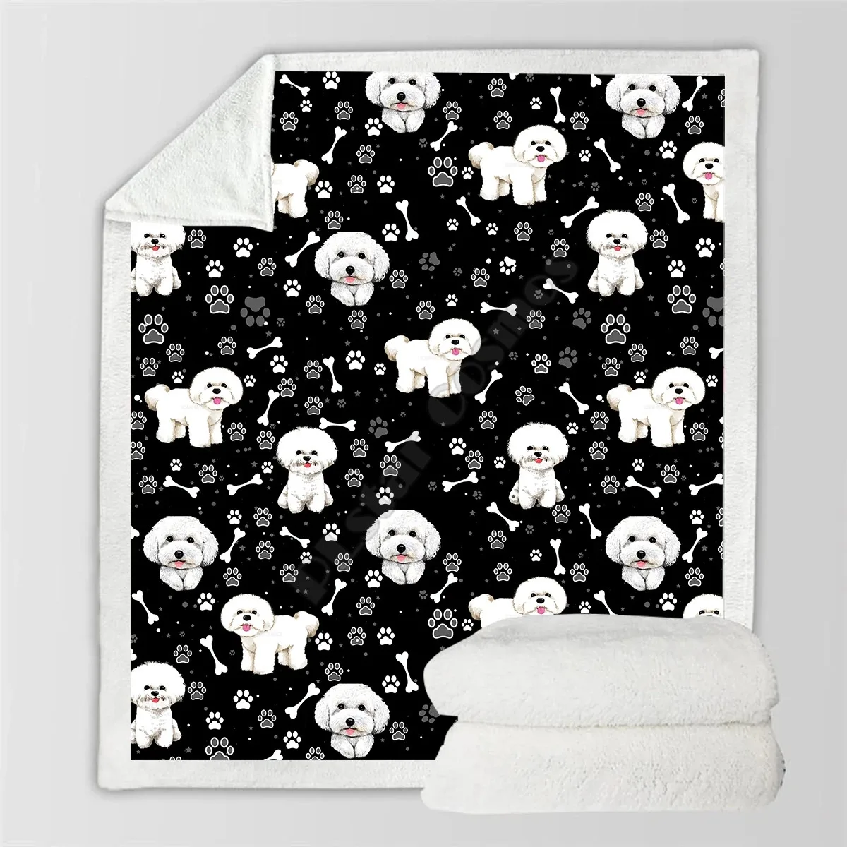 

Cute Bichon Frise Cozy Premiun Fleece Blanket 3D print Sherpa Blanket on Bed Home Textiles 02