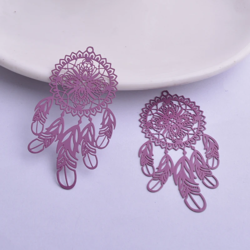 30 Stück AB6374 27*48mm Filigran Versilberte Traumfänger-Ohrring-Anhänger aus Messing in Roségoldfarbe, Traumfänger-Charms, DIY-Teile – Detail 2