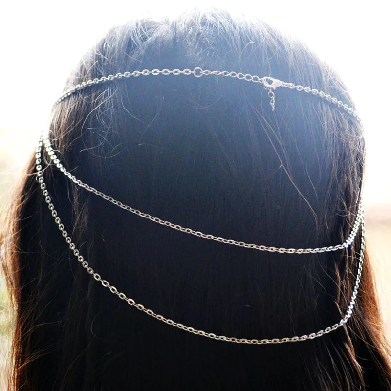 Vintage Moon and Star Hair Band for Women Girls Silver Color Tassel Head Chain Hair Accessories Trend Jewerly Wholesale VGH031