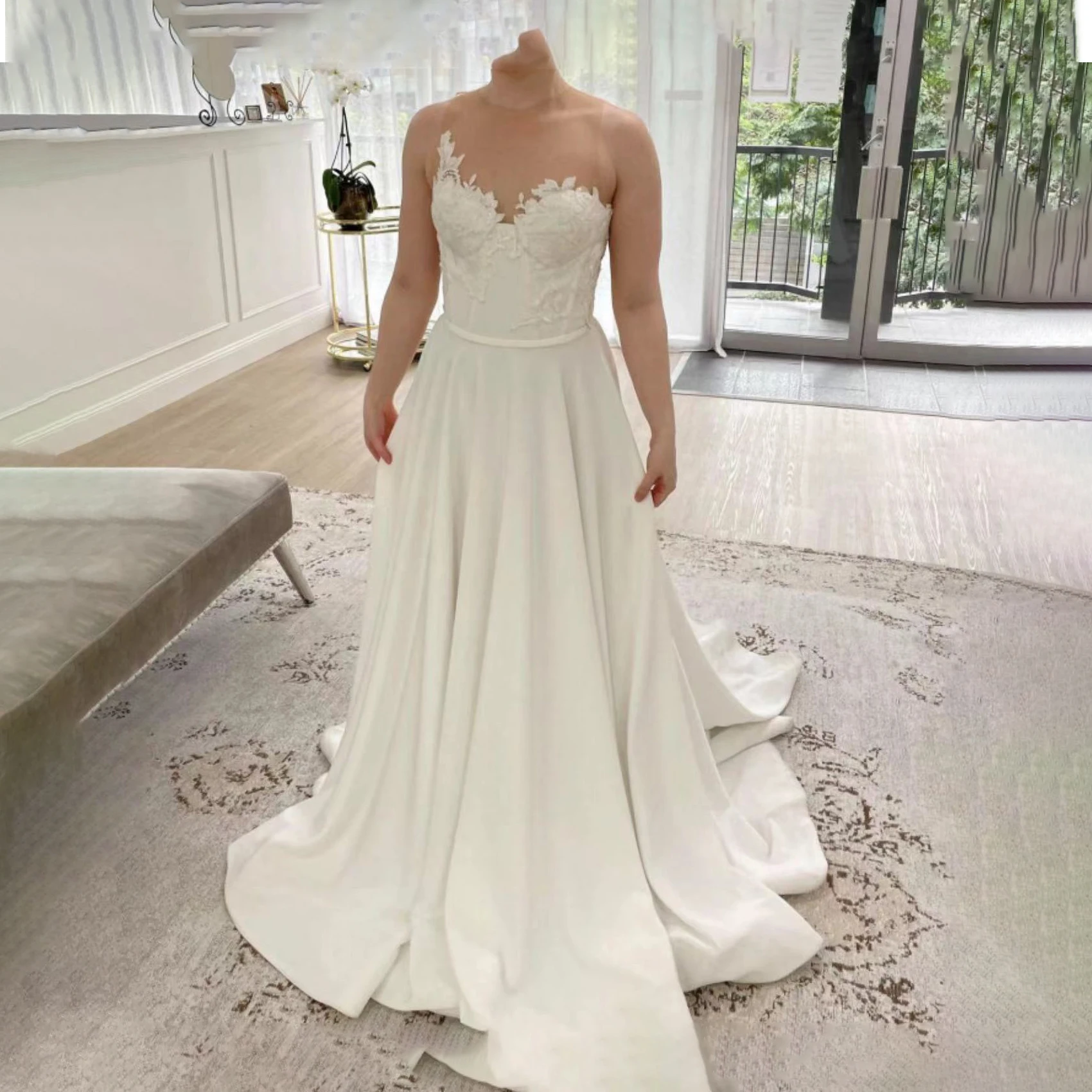 Myyble-Vestidos De novia blancos con manchas De marfil, ropa De novia Simple, línea A, apliques De encaje, Vestidos De novia hechos por el cliente, 2022