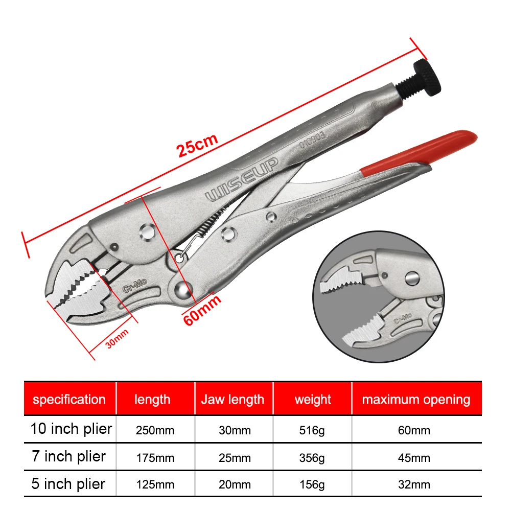 WISEUP Locking Pliers Set CRV Lock Pliers Curved Jaw Pliers Straight Long Nose Pliers Multi-function Welding Tools