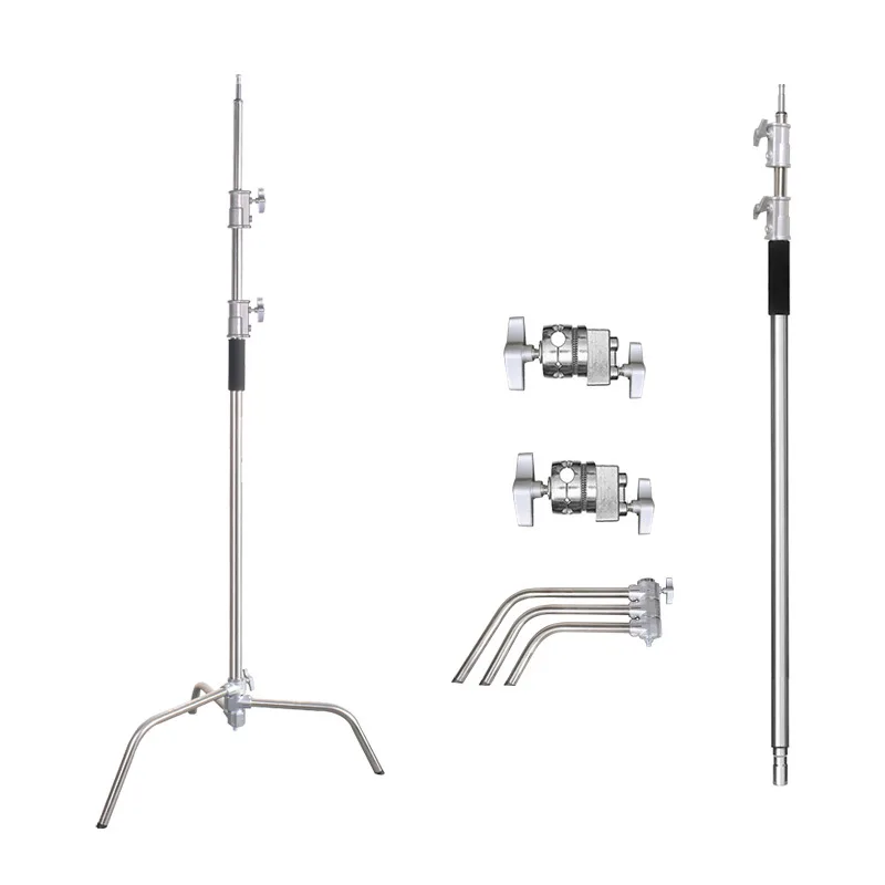 T & YFOTOP C-soporte de acero inoxidable, altura máxima de 3,3 m, 128cm, con brazo de sujeción, Godox VL150, AD300Pro, AD400Pro, Aputure 120D I