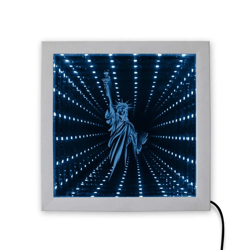 Modern New York Statue Of Liberty 3D Optical illusion Infinity Mirror Frame NYC LED American Values Mood Light Tunnel Vision