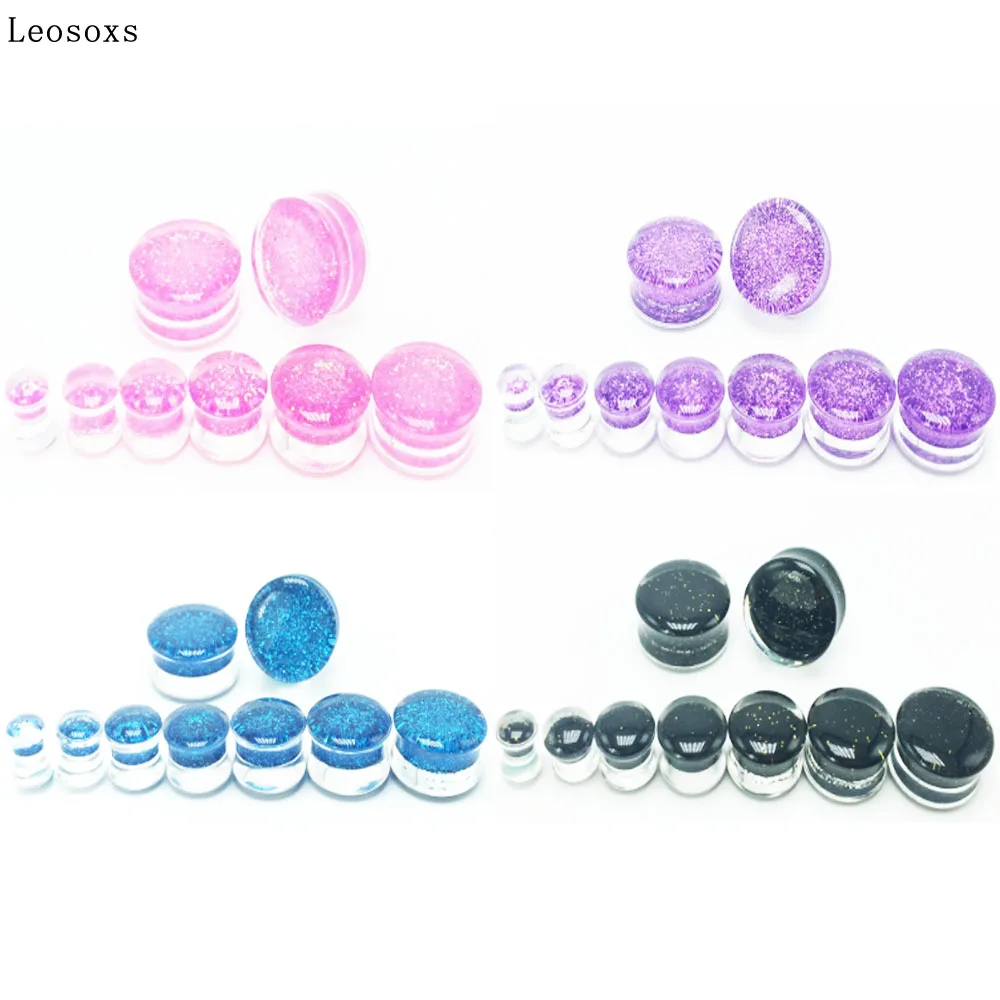 Leosoxs 2 Pcs 6-20mm Acrylic Flashing Powder Waist Drum Ear Expander Profile Rod Earplugs  Plugs and Tunnels Earrings