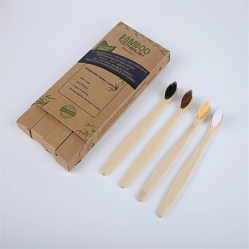 10pcs/pack Toothbrush Eco Friendly Bamboo Handle Soft bristles biodegradable Environmentally Portable Travel Tooth Brush Set