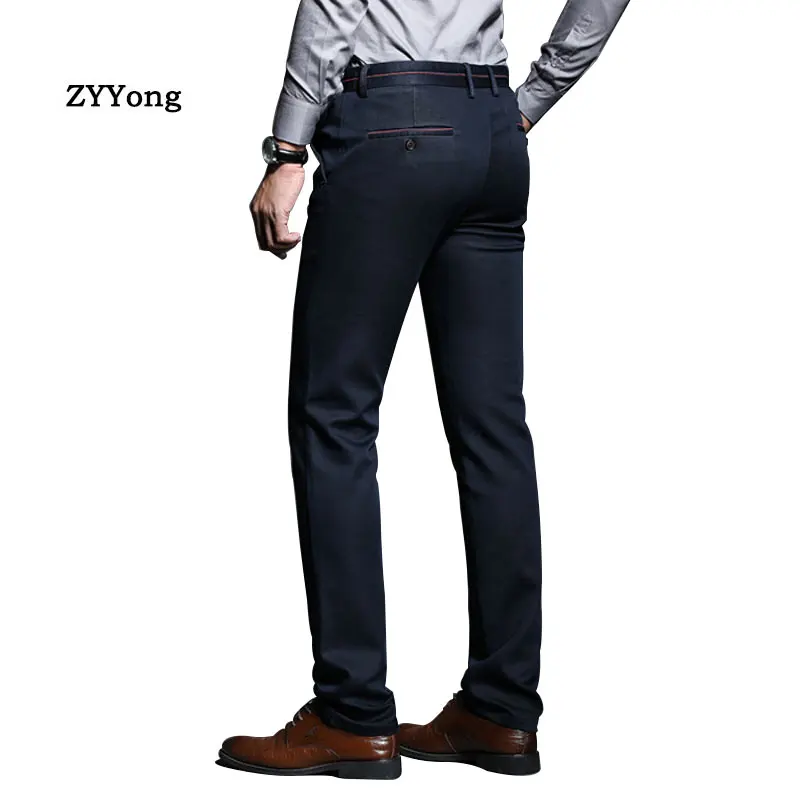 Spring Men Suit Pants Large Size Fashion Office Meeting Business Casual Stretch Slim Comfortable Breathable Black Blue Trousers