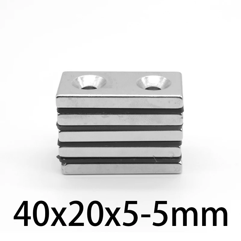 

Strong Magnet 40 x 20 x 5mm Double Hole 5mm Countersunk Rare Earth Neodymium Magnets Permanent magnet 40*20*5-5