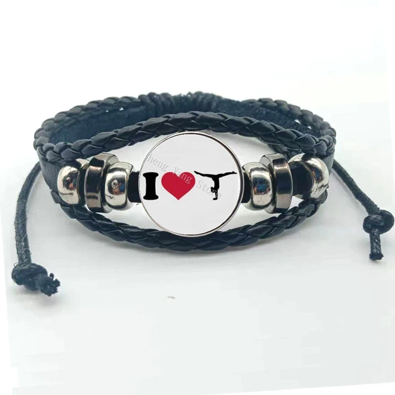 New gymnast leather bracelet art gymnast pattern glass bracelet gymnast commemorative gift