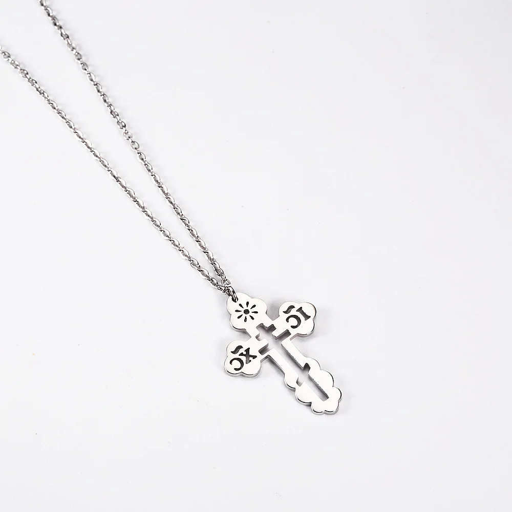 Stainless Steel Orthodox Cross Religious Minimalist Pendant Necklace Women Men Jewelry Gift For Christ