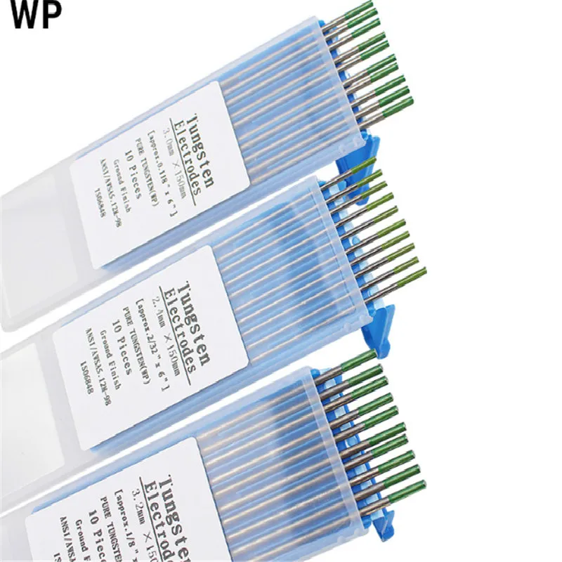WP-Cabezal de electrodo de tungsteno puro, aguja/varilla para soldar, Color verde, 1,0/1,6/2,0/2,4/3,0/3,2mm * 4,0mm, 10 unidades