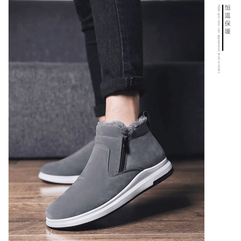 Winter Men Boots High-top Fur Sneakers Platform Snow Boots Suede Ankle Boots 2021 Winter Slip on Work Shoes for Men Botas Hombre