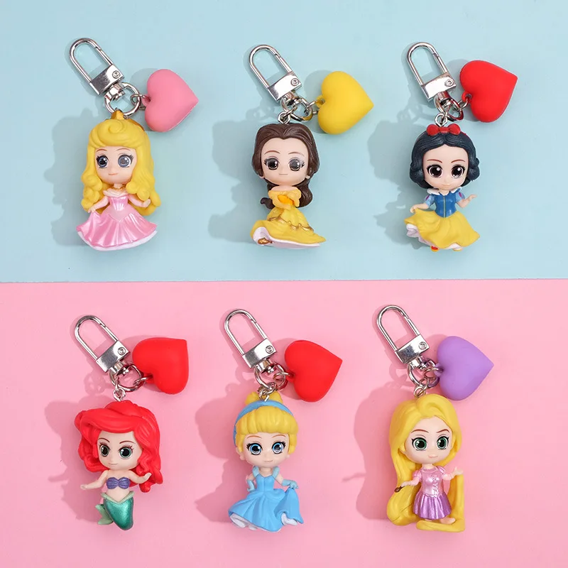 Disney Belle Princess Keychain Mermaid Keyring Figure Cute Cartoon Anime Figure Model Gift Best Selling Girl Children Kids Toys