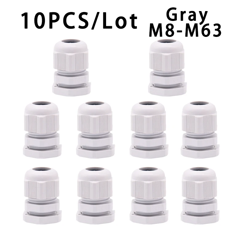 

10Pcs Waterproof Cable Gland M8 M12 M16 M20 M25 M32 M40 Gray Plastic Seal Joint M40 M50 M63 Nylon IP68 White Cable Fixing Joint