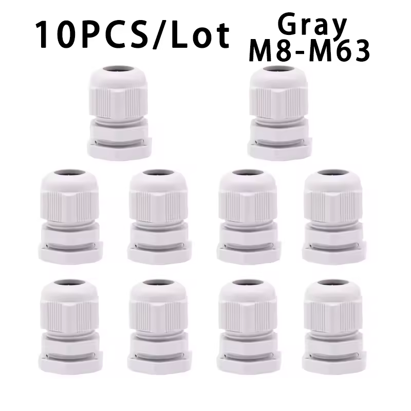 Presse-étoupe étanche M8 M12 M16 M20 M25 M32 M40, Joint d'étanchéité en plastique gris M40 M50 M63 Nylon IP68, Joint de fixation de câble blanc, 10 pièces