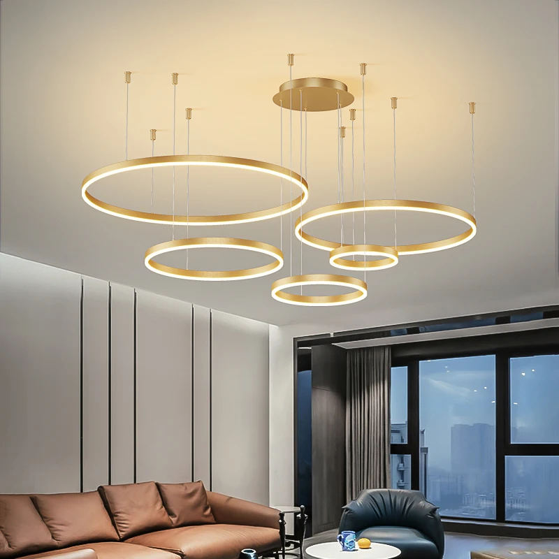 Postmodern Luxury Circle Chandeliers For Bedroom Living Room Restaurant Lighting Golden Black White Lustre Ring Hanging Lights