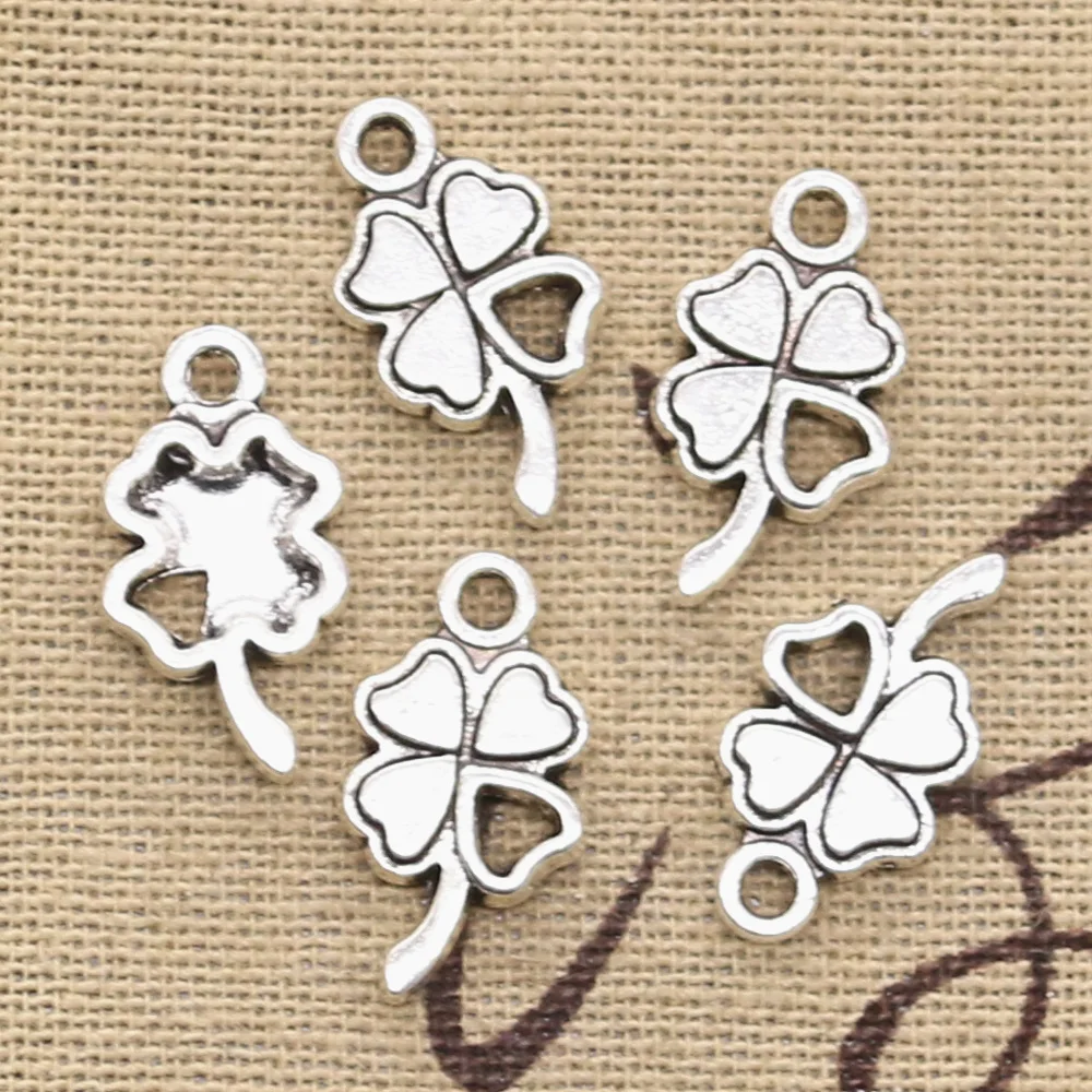 20pcs Charms Lucky Irish Four Leaf Clover 20x11mm Antique Silver Color Pendants DIY Making Findings Handmade Tibetan Jewelry