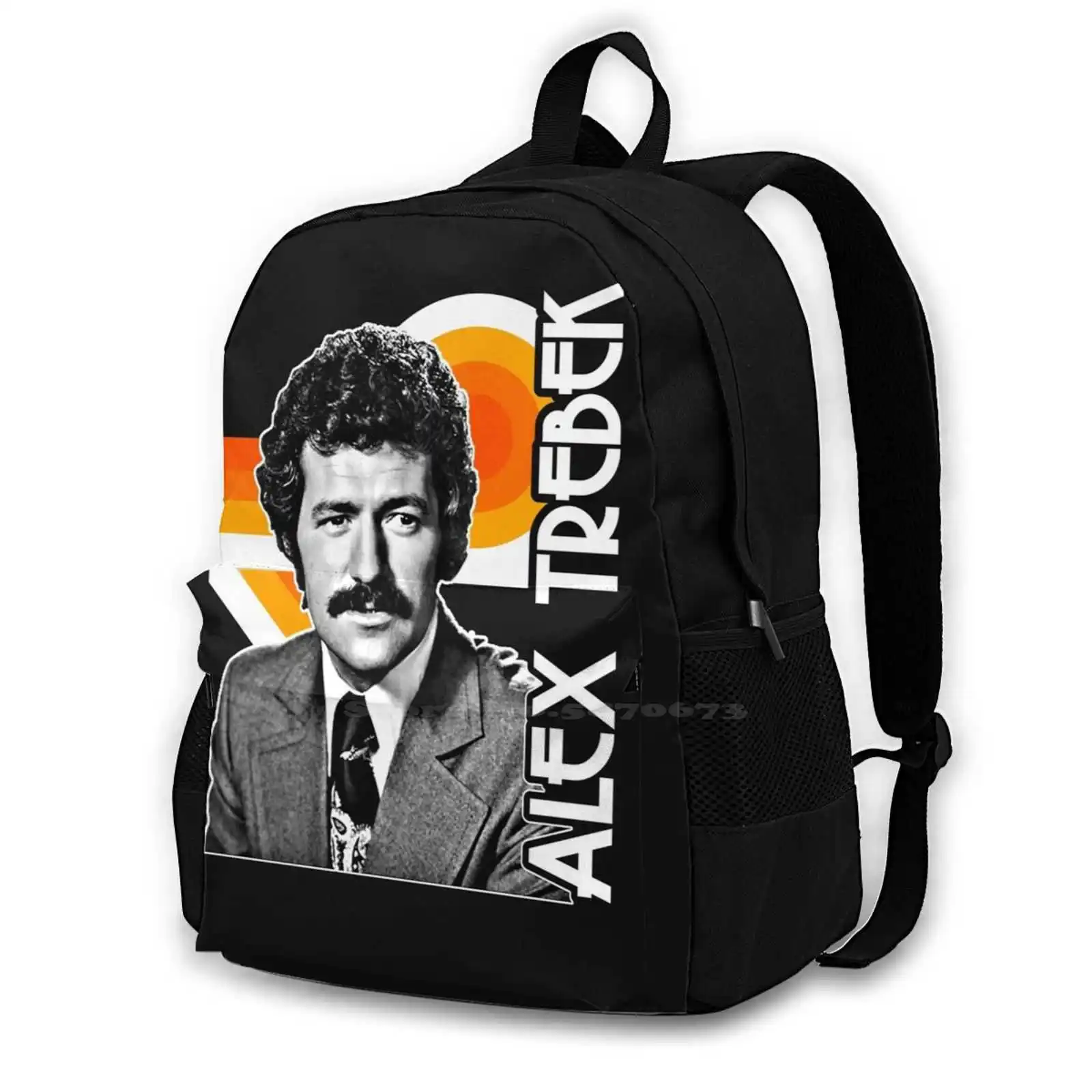 Alex Trebek-This Is Jeopardy!-Retro Tribute Pattern Design Bagpack حقائب مدرسية 80S Tv Rip Alex Trebek Jeopardy Game Show Host