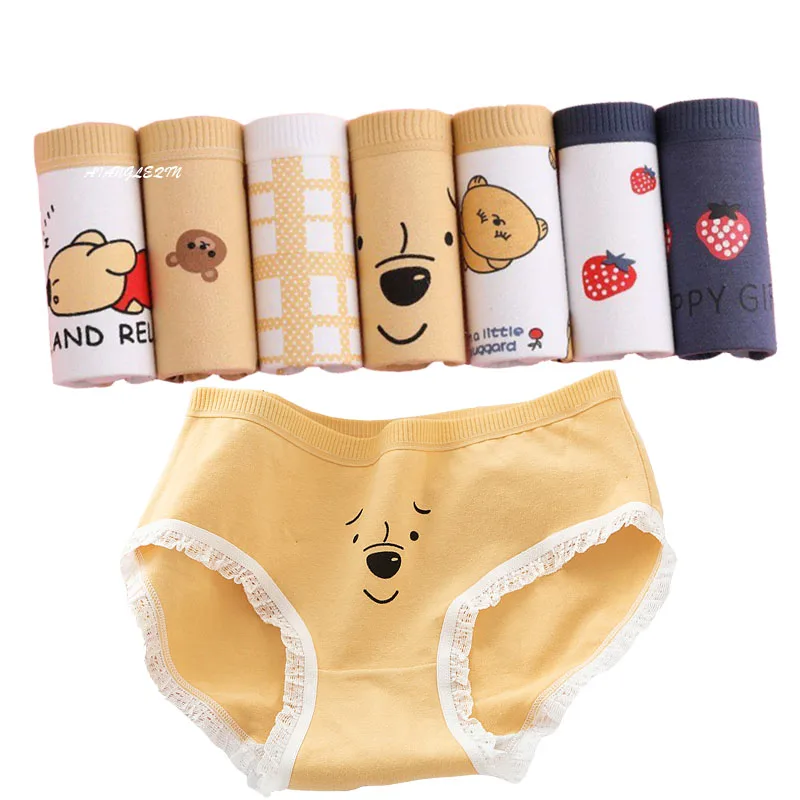 7 Pcs/Set Cotton Underwear Women\'s Panties Sexy Shorts Print Cartoon Briefs Ladies Girls Lingeries Breathable Panties For Women