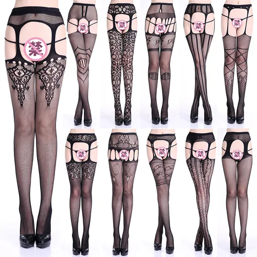 Medias de red de 27 estilos para mujer, lencería negra, cinturón de encaje Jacquard, medias altas hasta el muslo elásticas, pantimedias de tela de araña para mujer