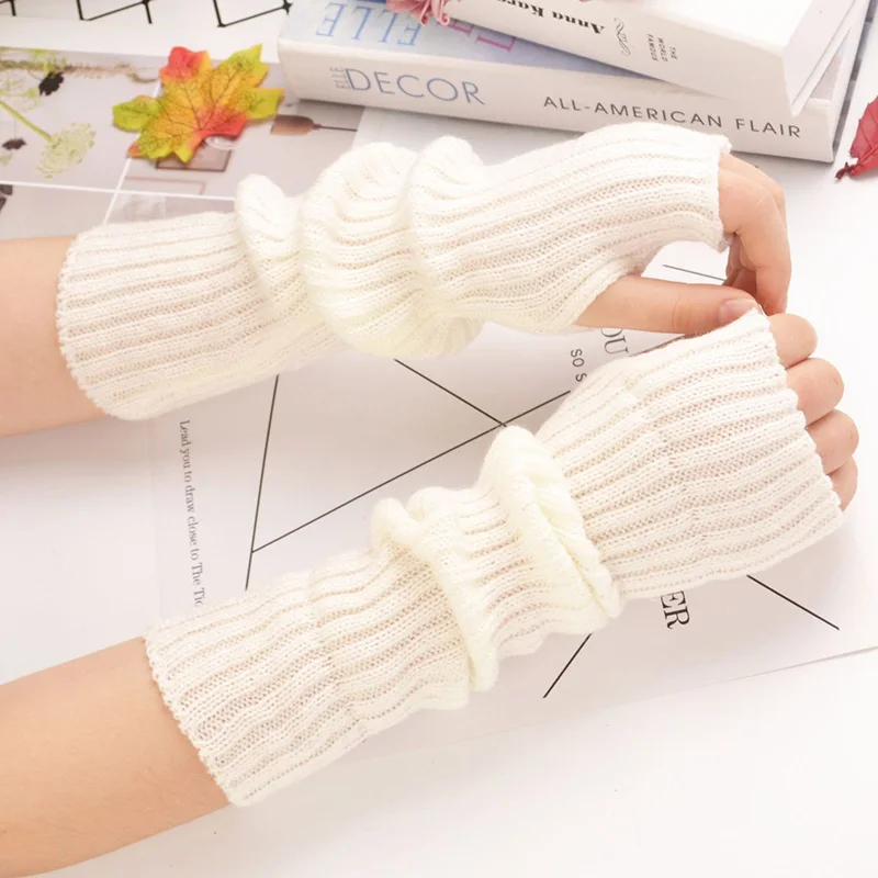 New Women Fingerless Gloves Arm Warmers Goth Knitted Kawaii Work Gloves Ankle Wrist Sleeves Harajuku Anime Cosplay Accessories