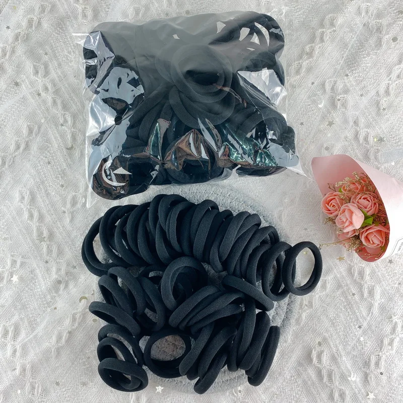 20/50/100pcs/Bag High Elastic Big Hair Rubber Bands For Women 4cm Black Hair Tie Rope Gum Girl Nylon Scrunchies Lady Accessories