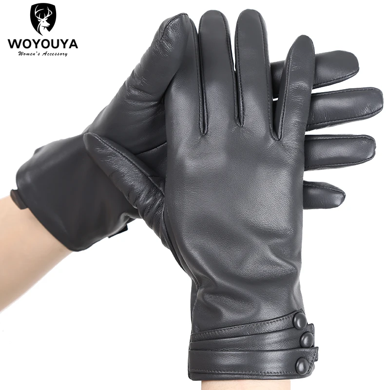 Fashion sheepskin Genuine Leather Gloves multicolor leather gloves winter Keep warm women\'s leather gloves-2006