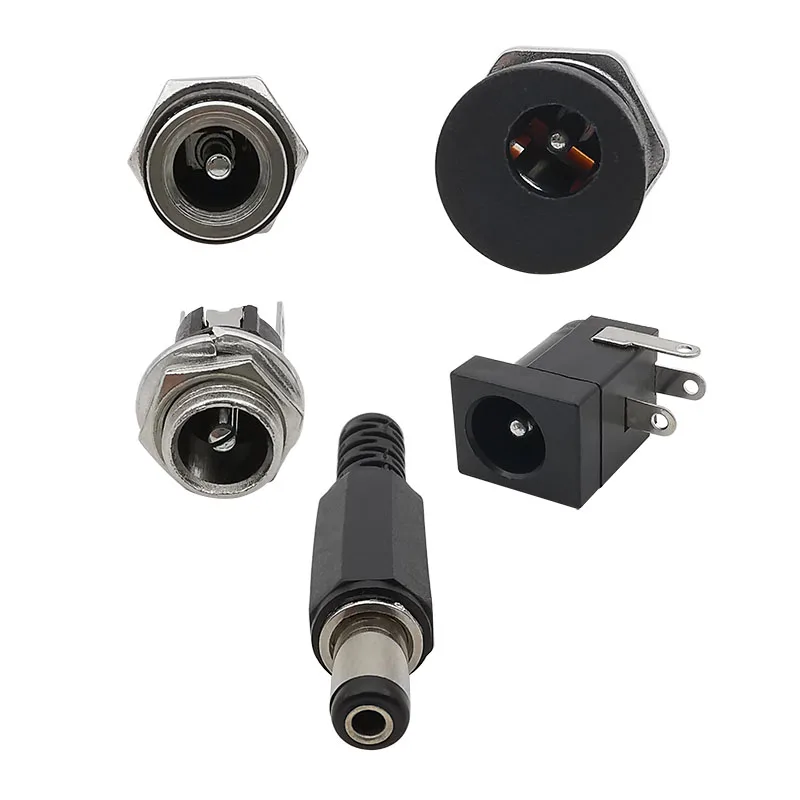 10Pcs/lot 5.5x2.1mm DC Connectors Power Jack Plug Adapter DC Male Female Socket Nut Panel Mount DC Power Connector 5.5*2.1mm