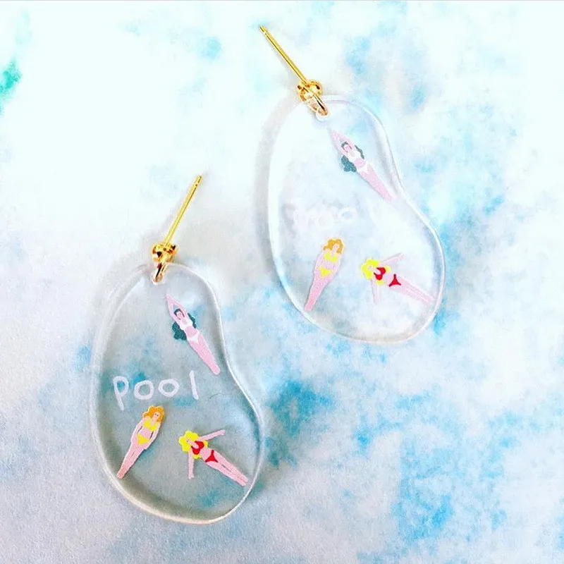 New Funny Swimming Pool Bikini Girls Acrylic Drop Earrings For Women Transparent Dangle Earrings Fashion Summer Party Jewelry image 2
