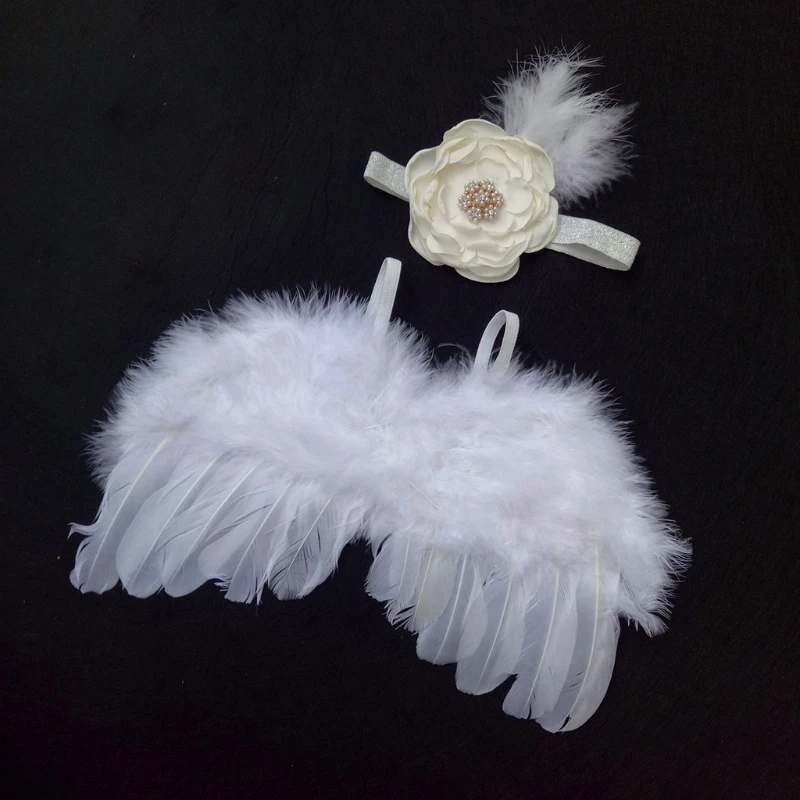 Newborn Photography Props Costume Fashion Baby Kids Headband Feather Angel Wing Set Infants Photo Shooting Accessories