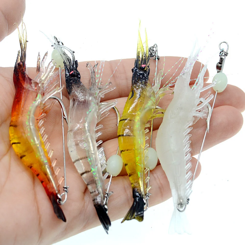 1PC Hot Sale New 9cm 6g Luminous Bead Shrimp Silicon Soft Artificial Bait with Hooks Swivels Rigs Fishing Tackle Fast Delivery