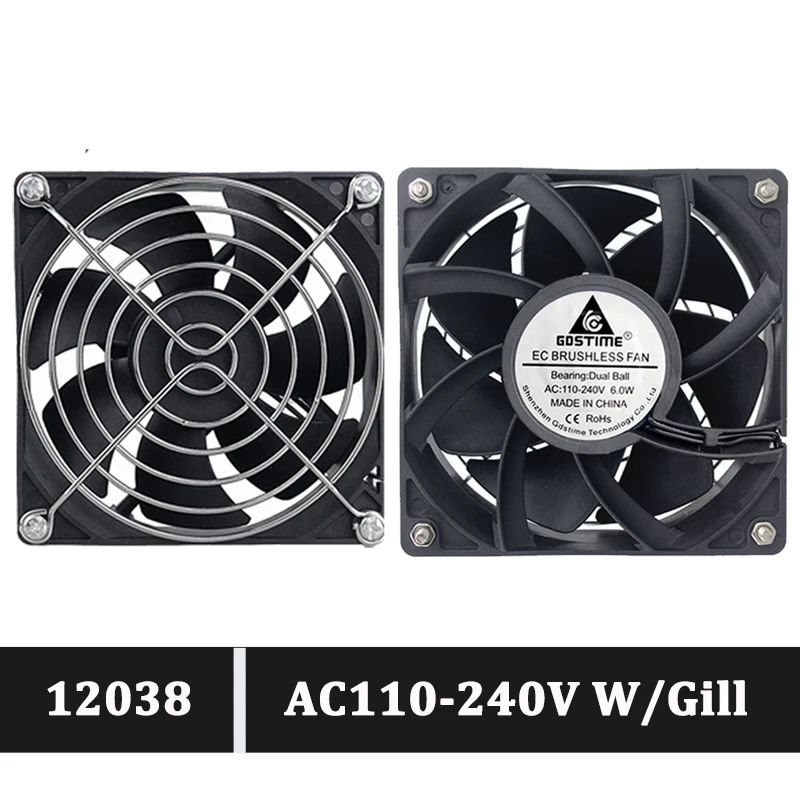 Gdstime 12038 120mmx38mm High-Speed Exhaust EC Fan AC 110V 120V 220V 240V Cooler Cabinet Server Cooling Fan W/Protective grille