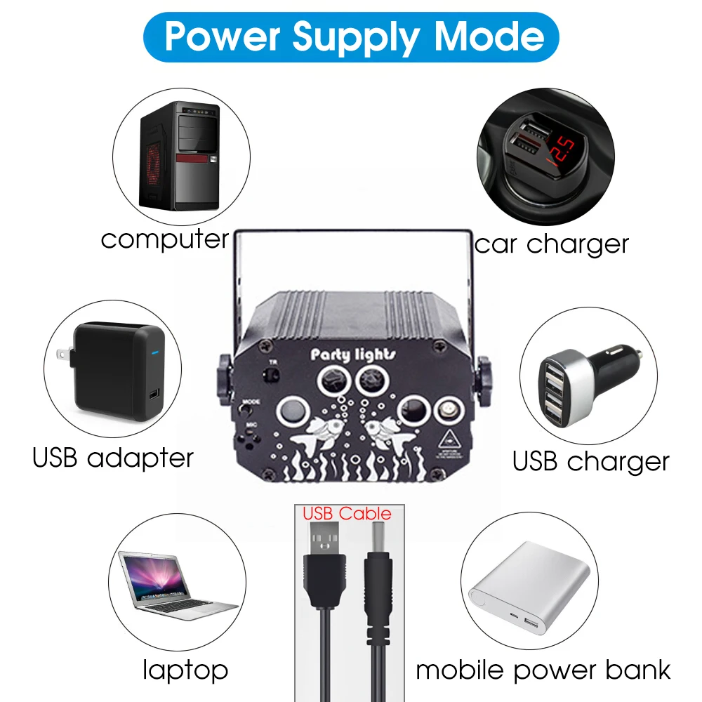 Christmas LED Party Light Patterns Laser Projector Light Voice Strobe Effect Stage Light For Party Show DJ Home KTV Disco Lamps