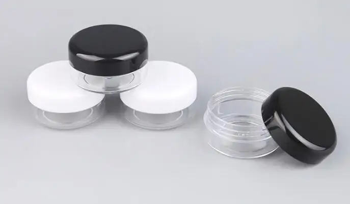 Lip Balm Containers 3G/3ML Clear Round Cosmetic Pot Jars with Black Clear White Screw Cap Lids And Small Tiny 3g Bottle