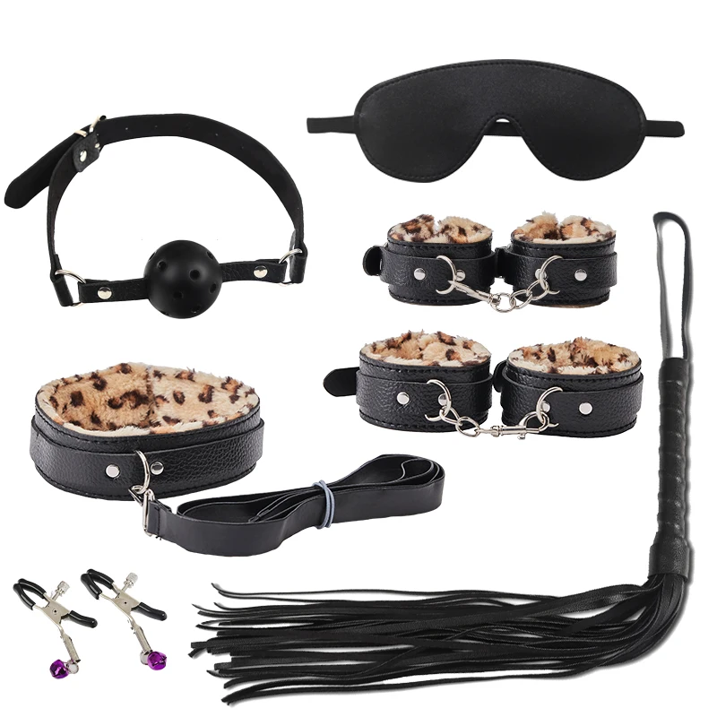 Bdsm Set Leopard Exotic Accessories Sm Sex Bondage Set Sexy Clip Blindfold Handcuff Whip Rope  Adult Sex Toy bdsmtoys