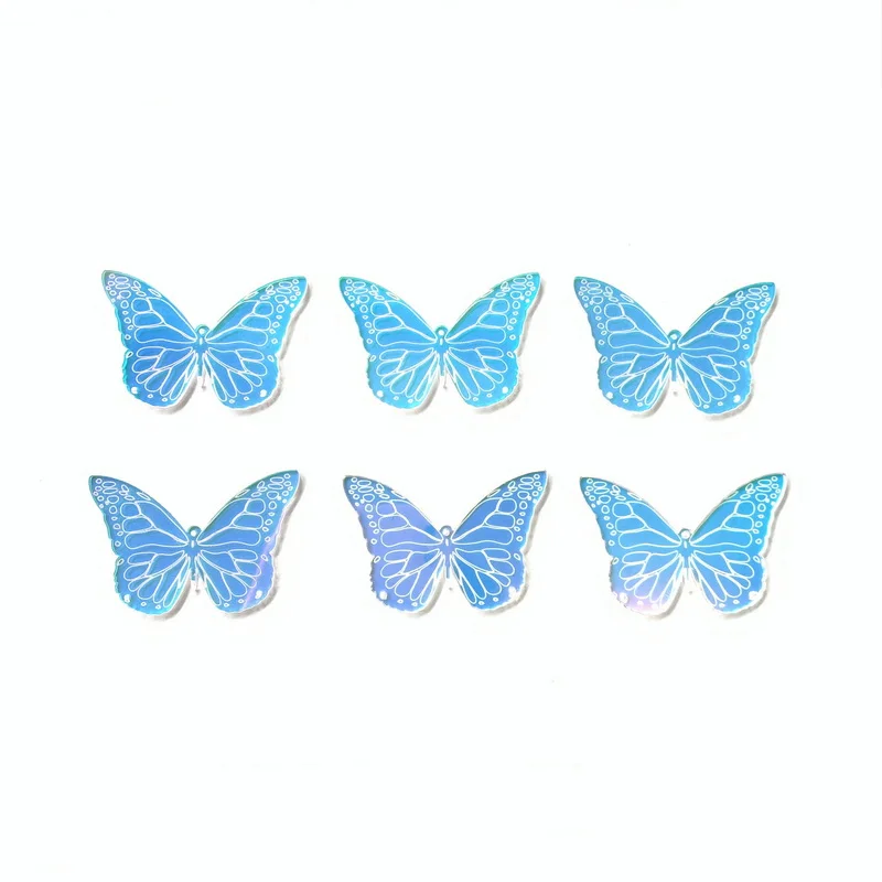 (10pcs/pack) Romantic Iridescent Butterfly Laser Cut With Hole Acrylic Accessories For DIY Making Earrings Necklace Jewelry