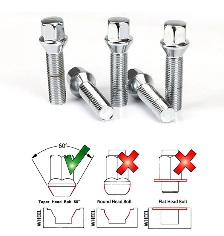 5 Pieces Nuts Suit for BMW X1 X3 X5 X6 X7 3 Series 28/35/40/45/50/55/60 Mm Lengthen Steel Wheel Bolts M14 X 1.5 12*1.5 14*1.25 1