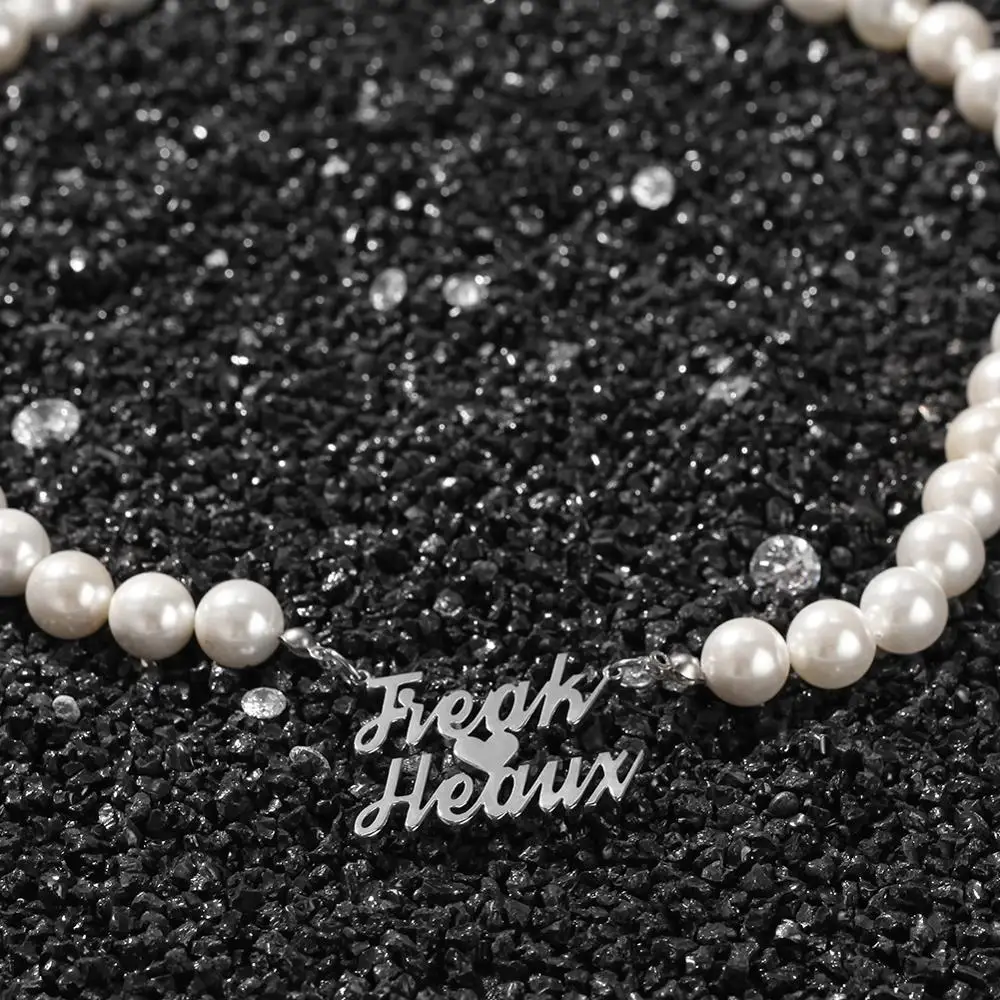 TBTK Name Customized Pearls Necklace Personalized Stainless Steel Letters Choker for Women Elegant Accessories Fashion Jewelry