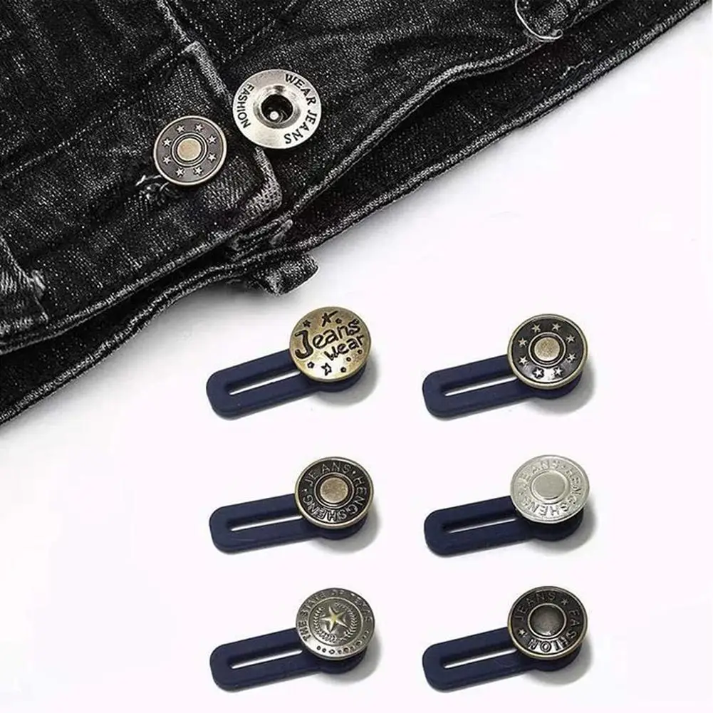 6PCS/Set Vintage Metal Buttons Jeans Retractable Button Detachable Adjustable Waist Extender Button Sewing Accessories