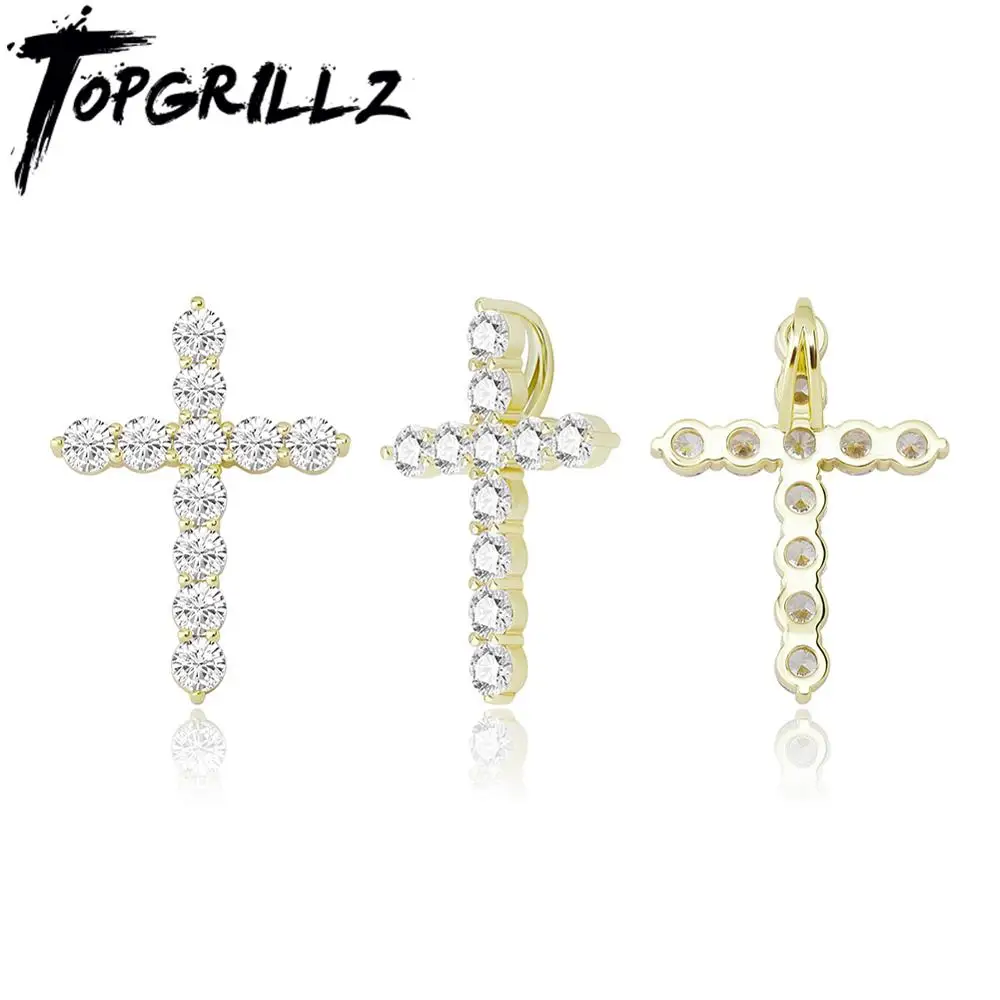 TOPGRILLZ New High Quality Cross Pendant Gold Color Iced Out Cubic Zirconia Men's Pendant Hip Hop Fashion Jewelry For Gift