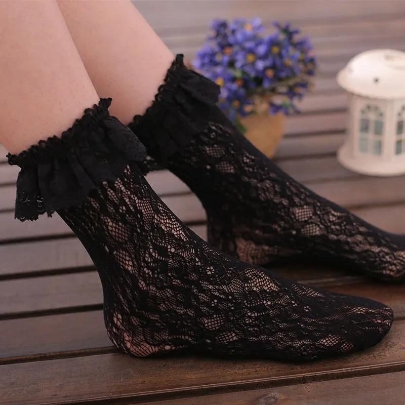 Lace Lolita Short Socks for Women Girls Ladies White Black Flower Cool Fashion Gift Wholesale(SO17)