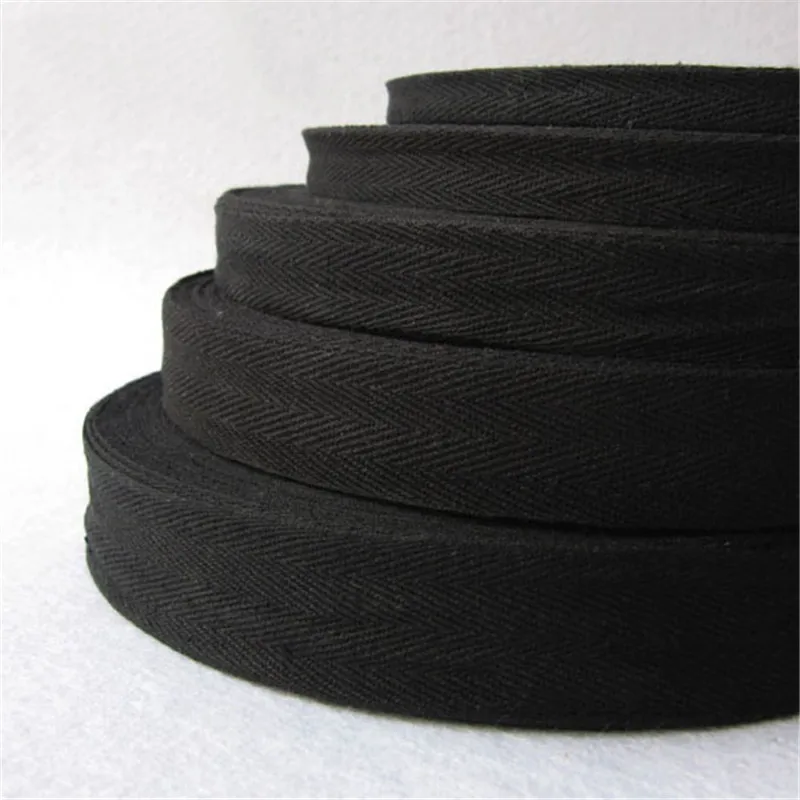 New Diy Cloth Accessories 100% Cotton Black Herringbone Tape Package Cotton Ribbon 10MM 12MM 15MM 20MM 25MM 30MM 40MM 50MM