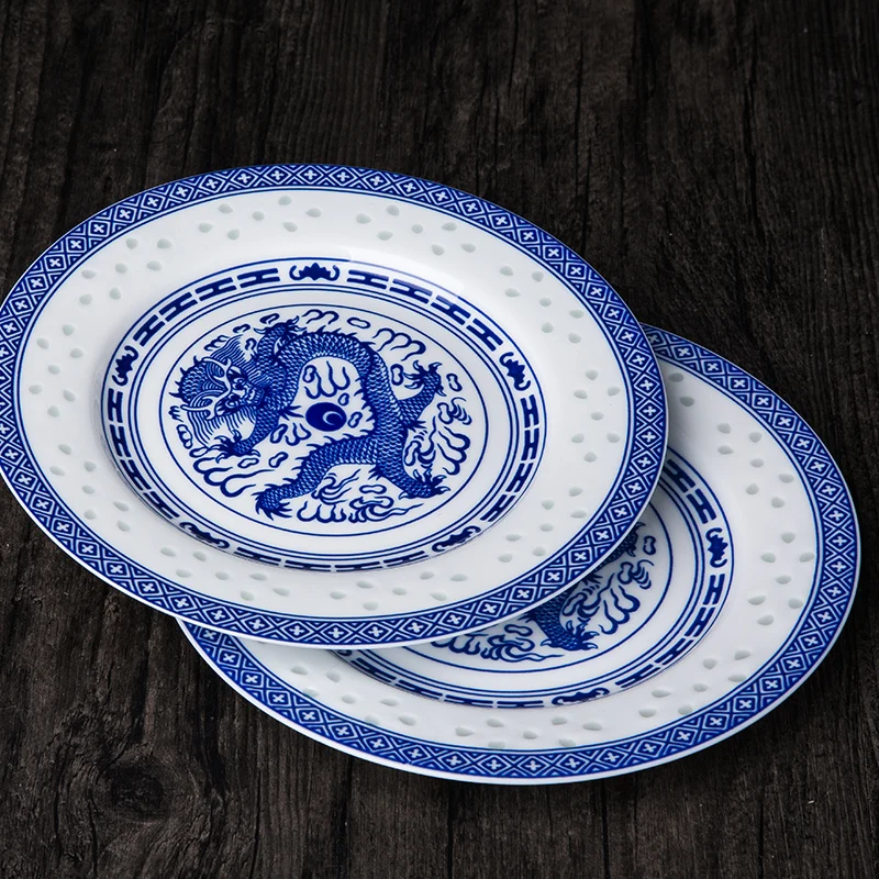 2pcs/lot Chinese Vintage Blue and White Porcelain Food Plates Jingdezhen Ceramic Round Dinner Plate Kitchen Porcelain Utensils